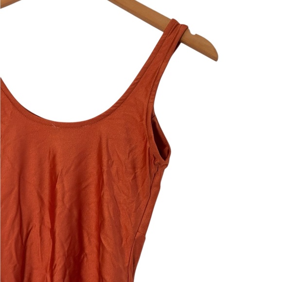 Haute Monde | Orange silky sleeveless deep v-neck midi dress - Picture 8 of 12